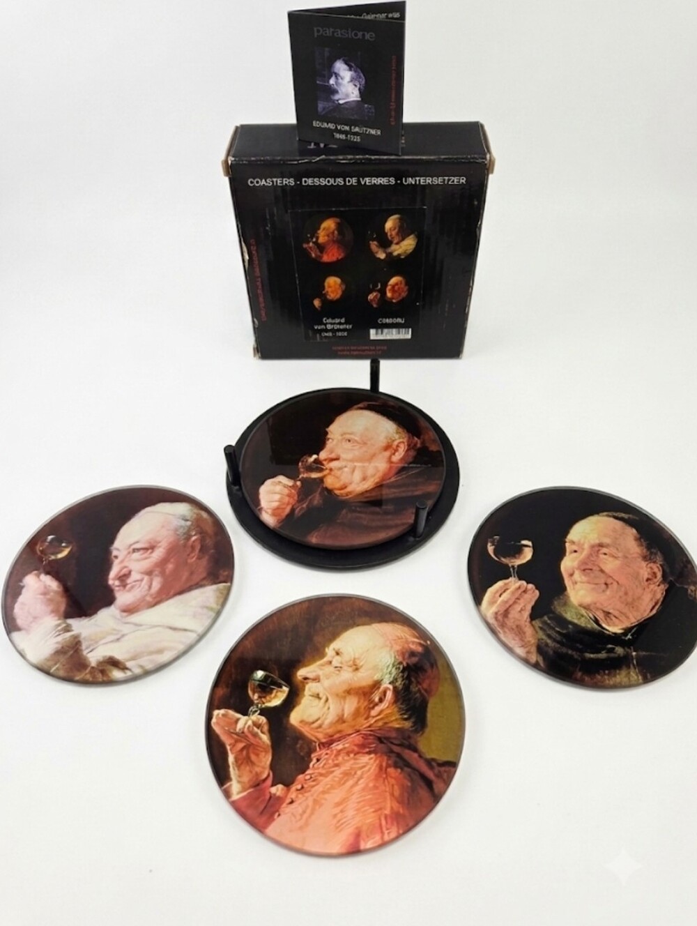 Parastone Mouseion Eduard von Grützner Priests Drinking Glass Coaster Set, IOB